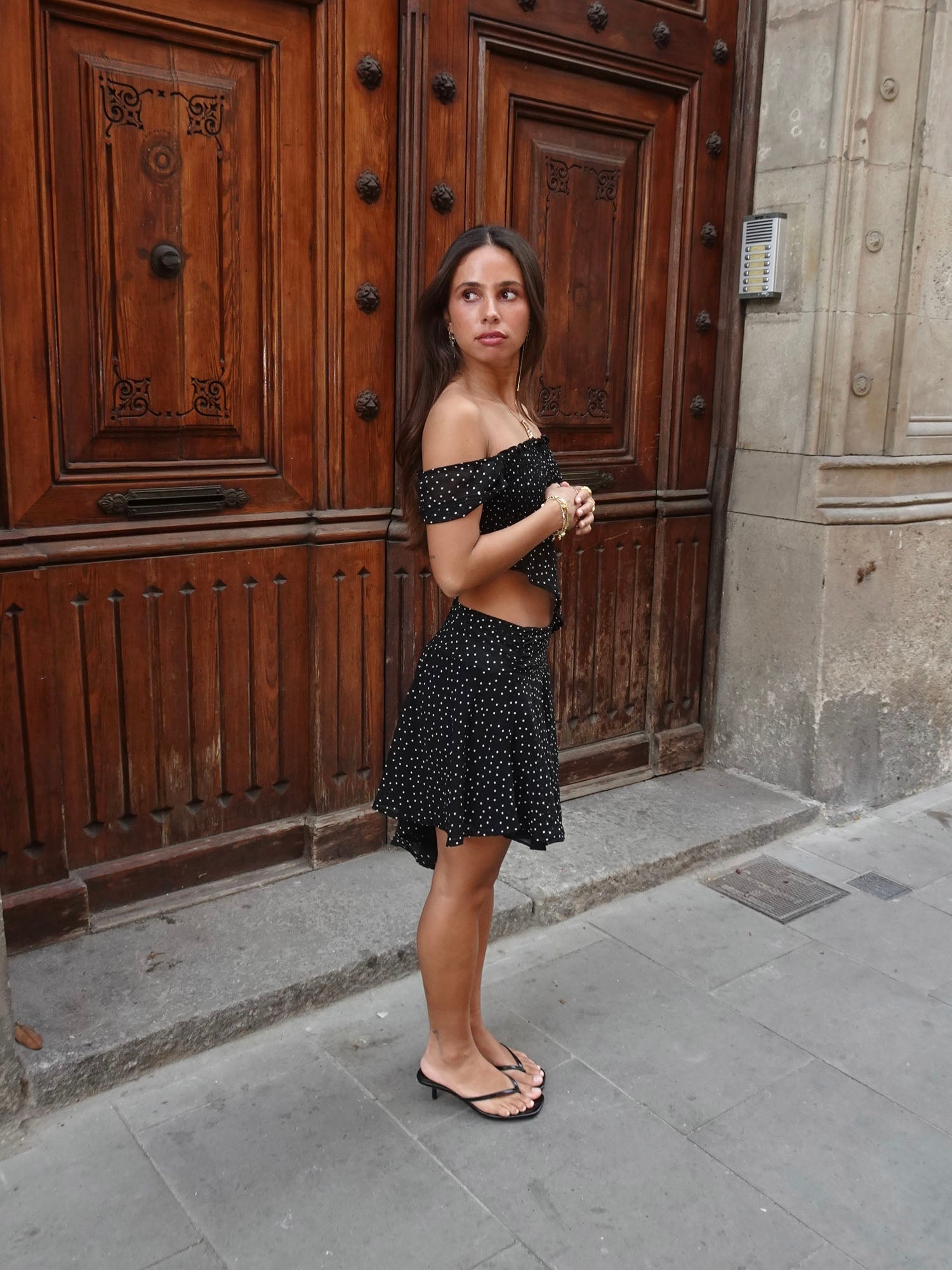 Lyanne asymmetrische rok met polka -stippen - zwart/wit